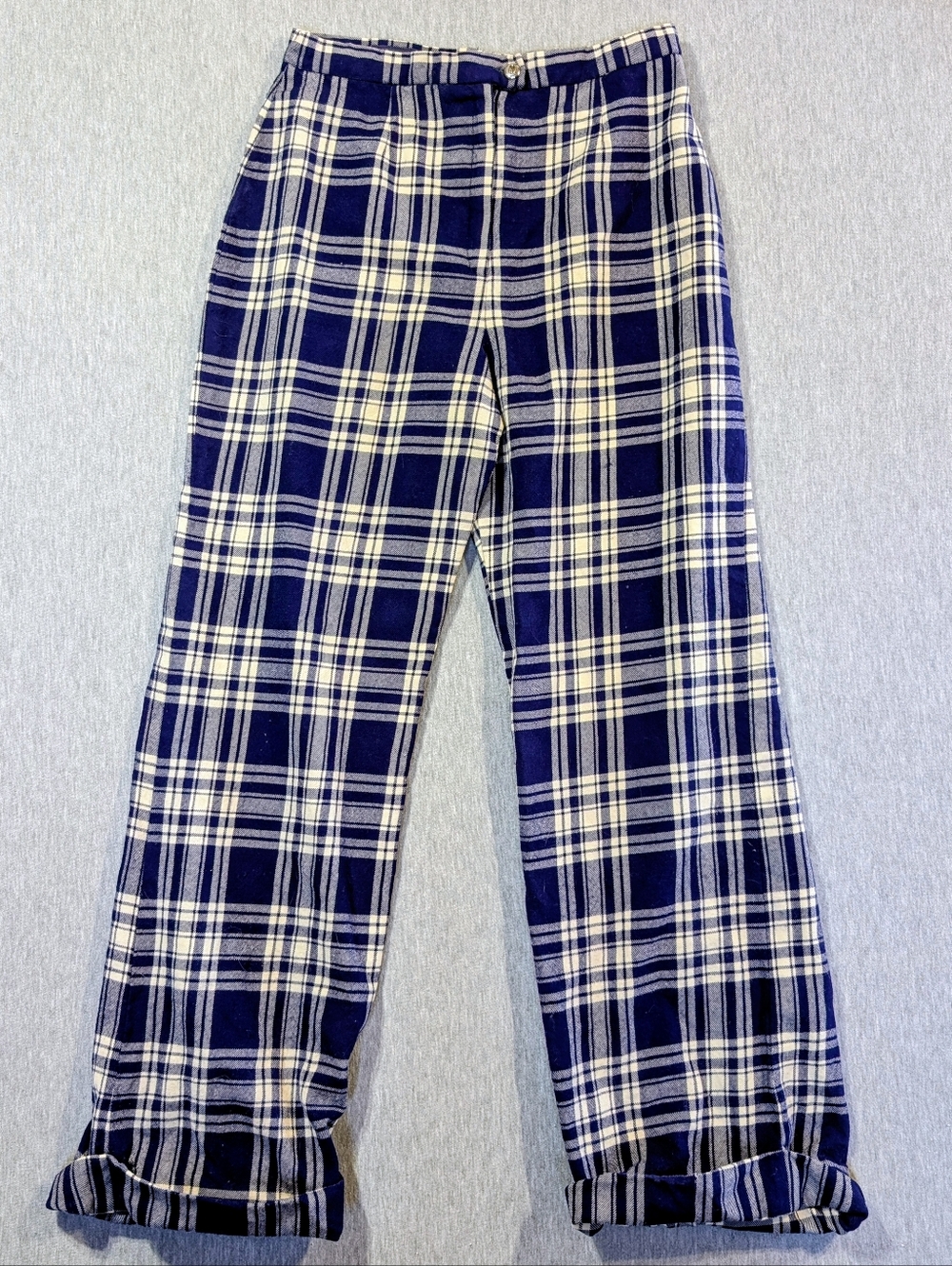 Vintage Highland Queen Virgin Wool Plaid Pants Size 16 Blue White